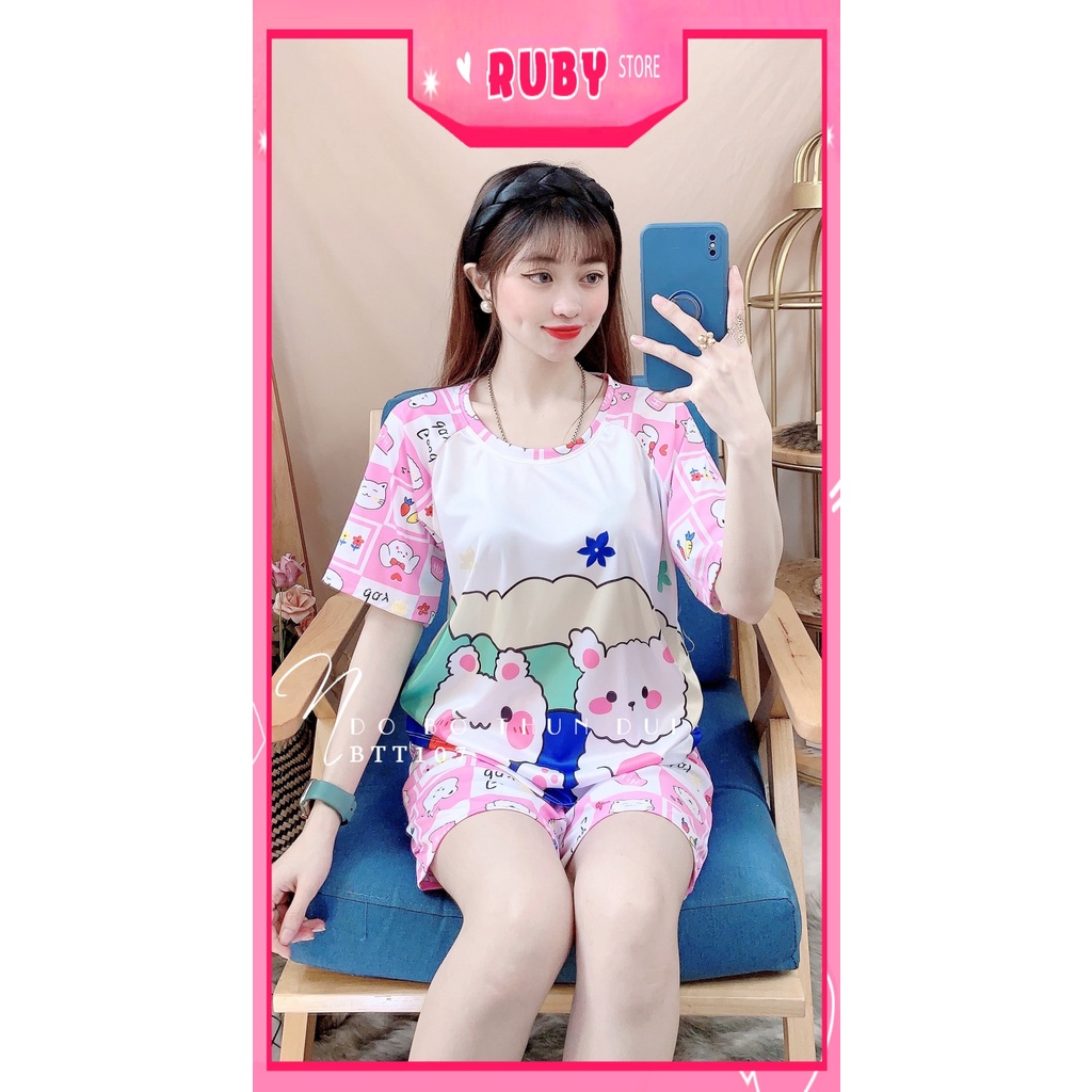 Đồ bộ thun đùi cho nữ mặc nhà chất vải mềm mát in hình hoạt hình dễ thương BTT107