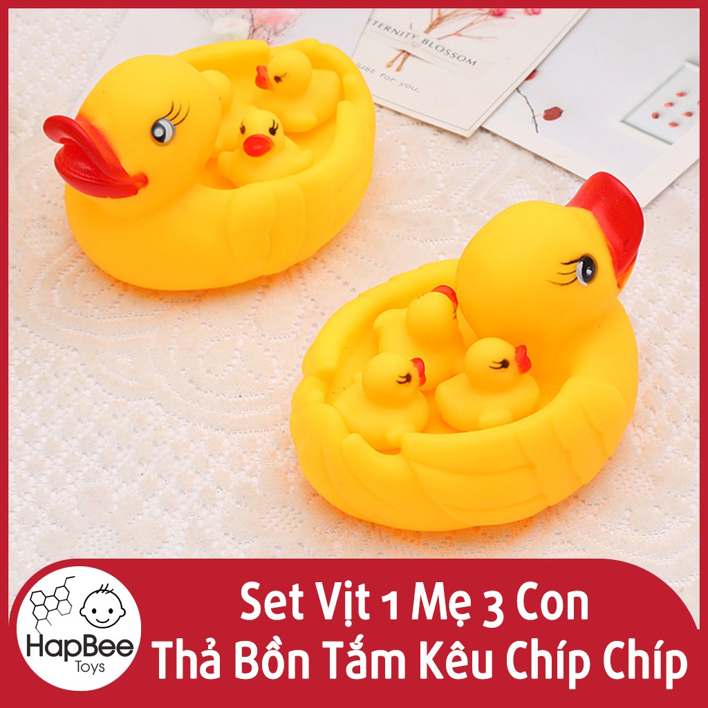 Đàn vịt thả bồn tắm 1 vịt mẹ & 3 vịt con cỡ to bóp kêu chíp chip, tặng kèm 2 quả bóng