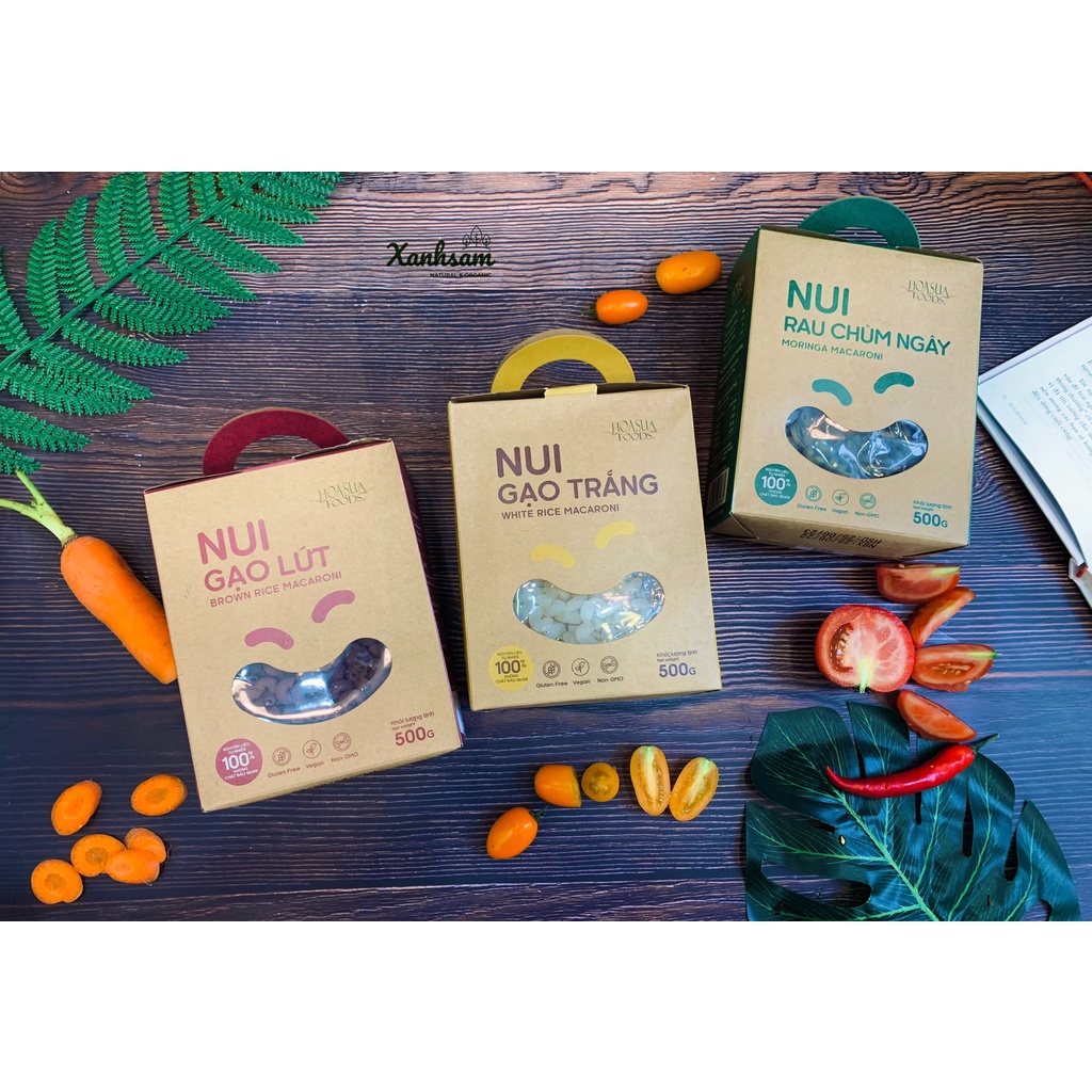 Nui Gạo TRẮNG, Gạo LỨT, RAU CHÙM NGÂY 500gr Hoa Sữa Food- Xanhsam Organic