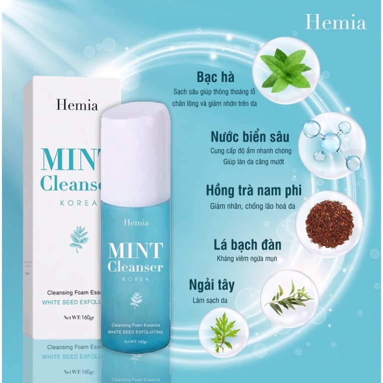 Sữa rửa mặt Tinh thể Bạc Hà Mint Cleanser Hemia dung tích 130ml giúp sạch sâu dưỡng ẩm làm dịu da | BigBuy360 - bigbuy360.vn