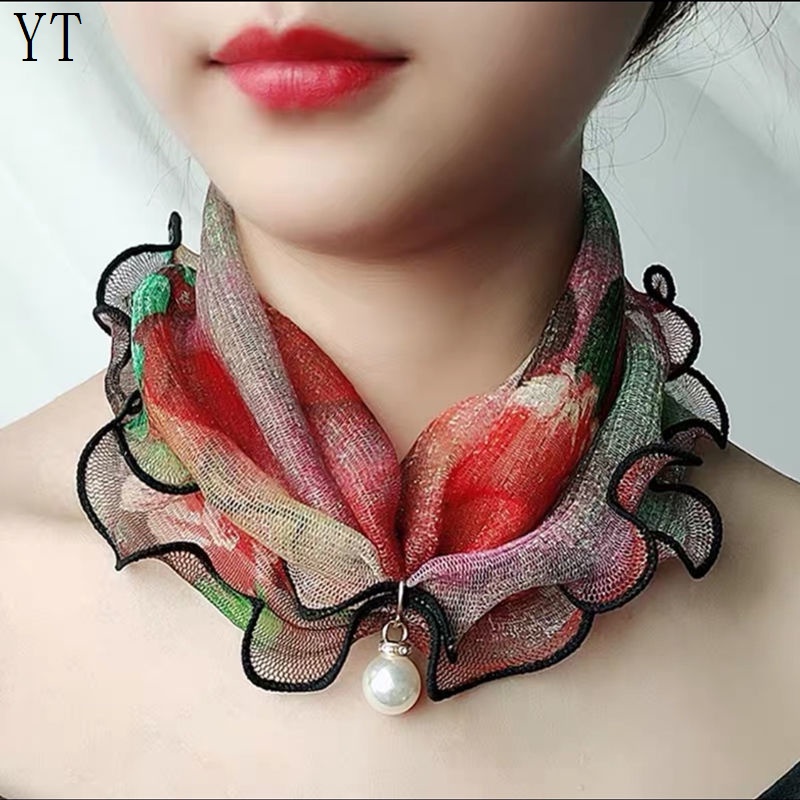 Khăn Choàng Cổ Chống Nắng Đa Chức Năng Đính Ngọc Trai Phong Cách Hàn Quốc Mới Bảo Vệ Đầu Người Yêu Thích Sil