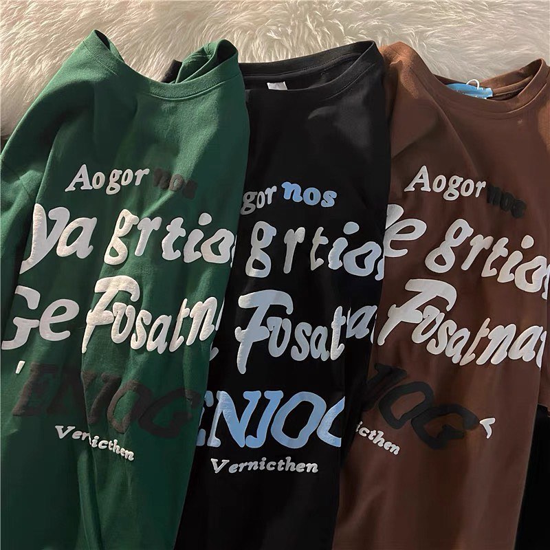 Áo Thun Tay Lỡ Unisex chữ in nổi ARGOO màu ĐEN/NÂU/XANH LÁ  /Nam nữ unisex/ Áo phông cổ tròn form rộng Jaystoree