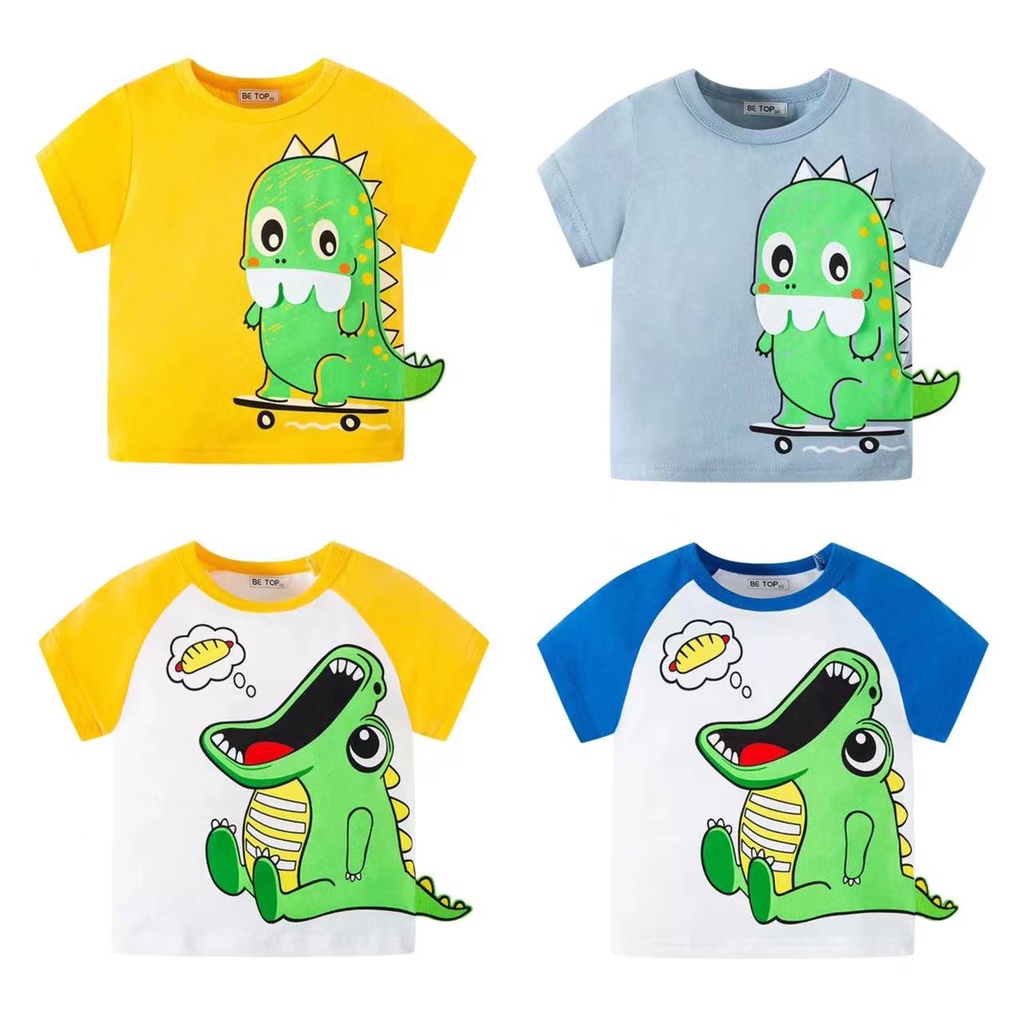 Áo polo Soffny tay ngắn vải cotton in họa tiết hoạt hình thời trang mùa hè dành cho bé trai/ bé gái