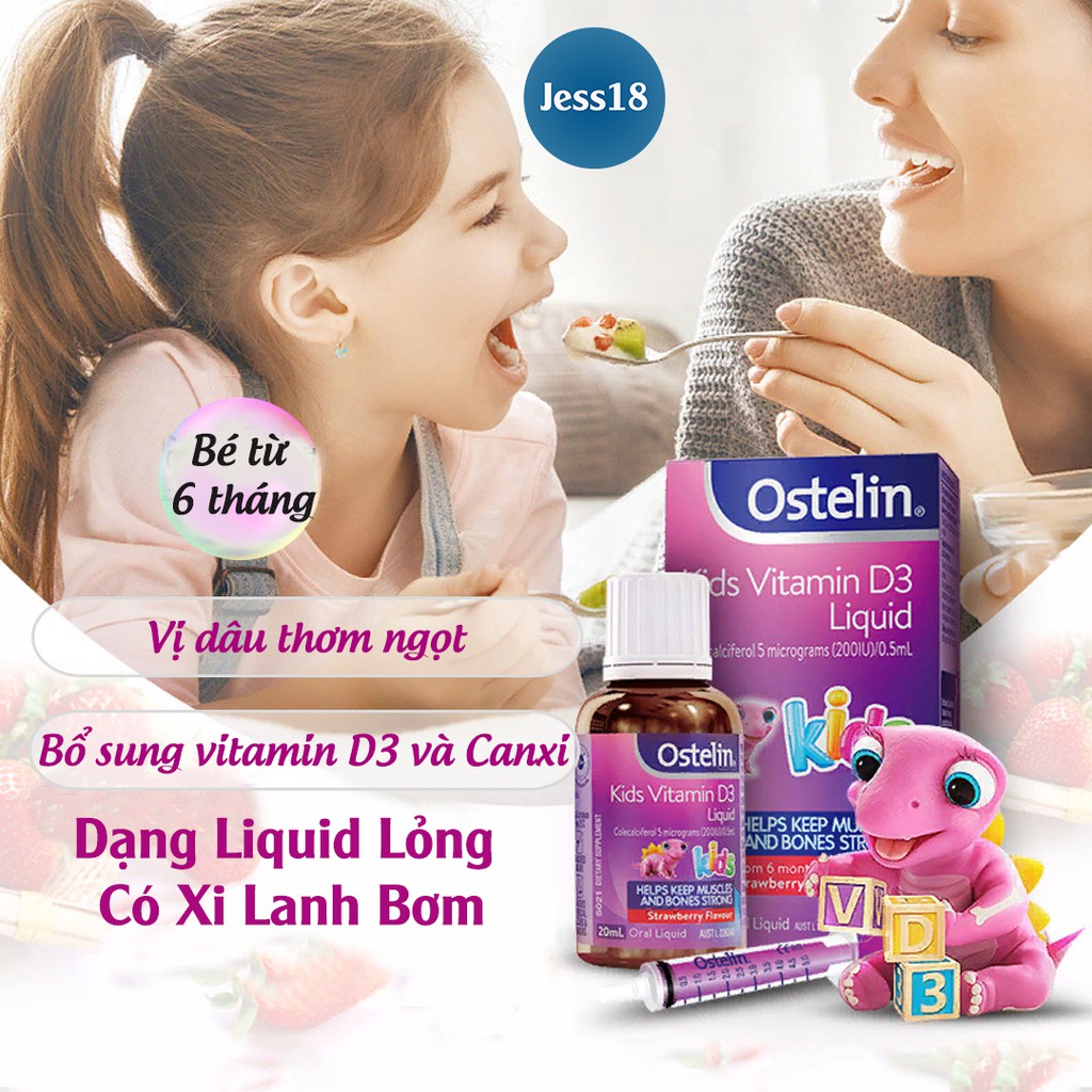 Vitamin D3 Ostelin Liquid hộp 20ml, bổ sung vitamin D cho trẻ từ 6 tháng tuổi.Hàng chuẩn date xa