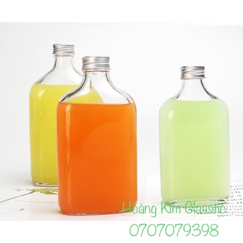 CHAI THUỶ TINH DẸP 350ml CỔ CAO NẮP NHÔM BẠC