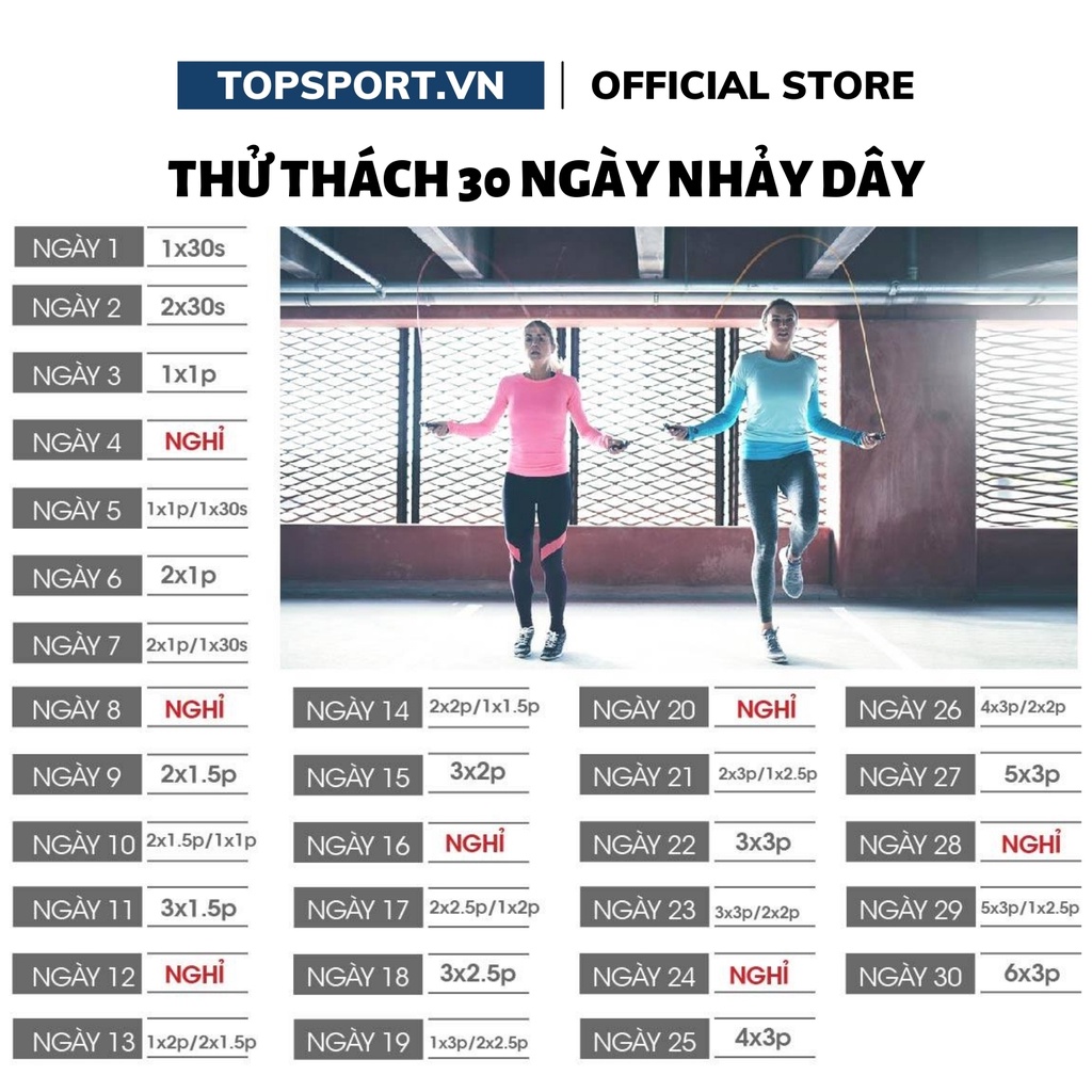 Dây Nhảy Tập Thể Dục Thể Thao TopSport Dây Lõi Thép Cao Cấp 2,7m