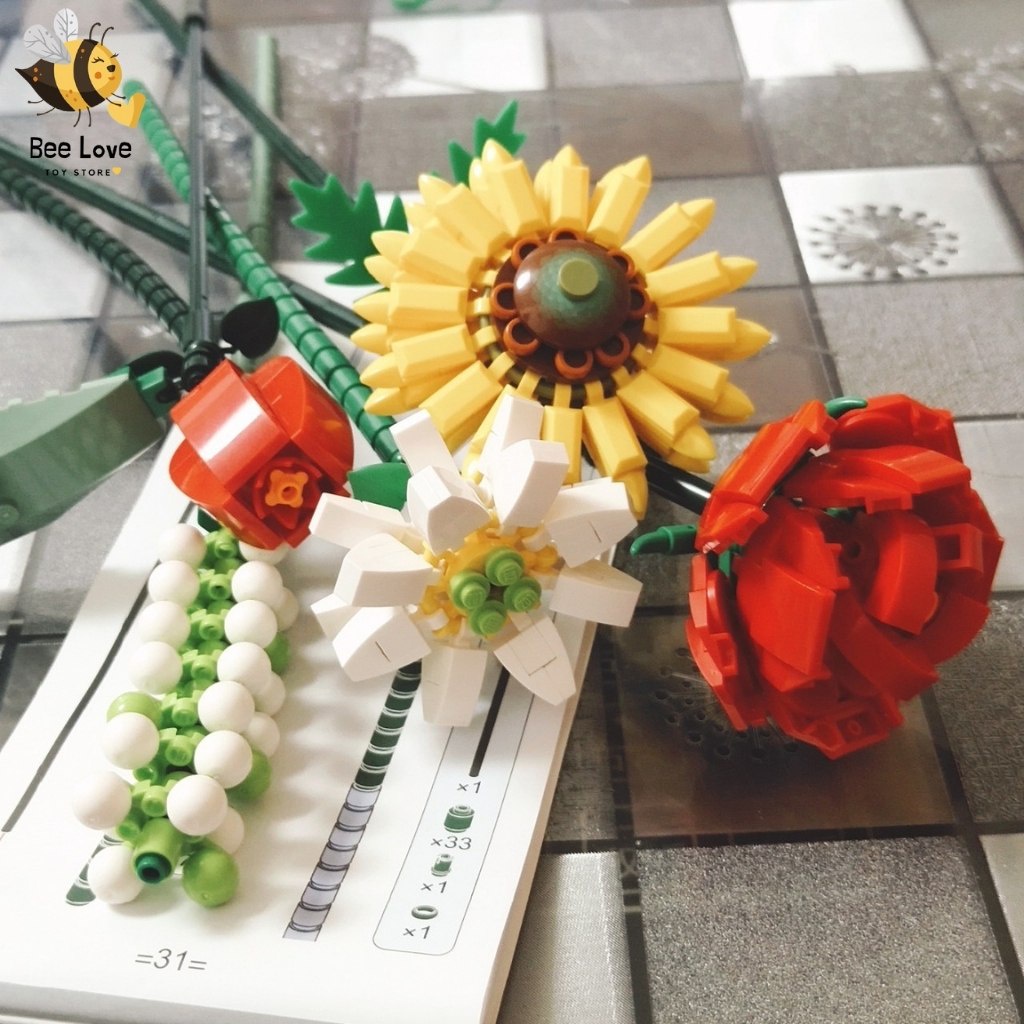 Bộ đồ chơi lắp ráp lego bó hoa Loz cho bé độc đáo BL105, mô hình lắp ghép xây dựng cây cảnh trang trí BeeLove