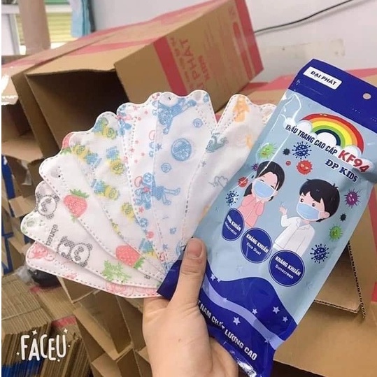 Khẩu trang KF94 trẻ em 1-3 tuổi, 3-5 tuổi, 5- 12tuổi  Khẩu trang em bé, KF94 KIDS , 4 lớp kháng khuẩn