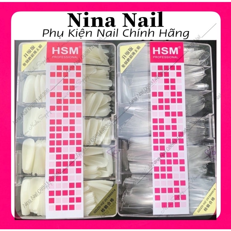 Móng Úp Hsm Tem Đỏ Chuẩn Phom Thang Đủ Size Hộp 500 Móng