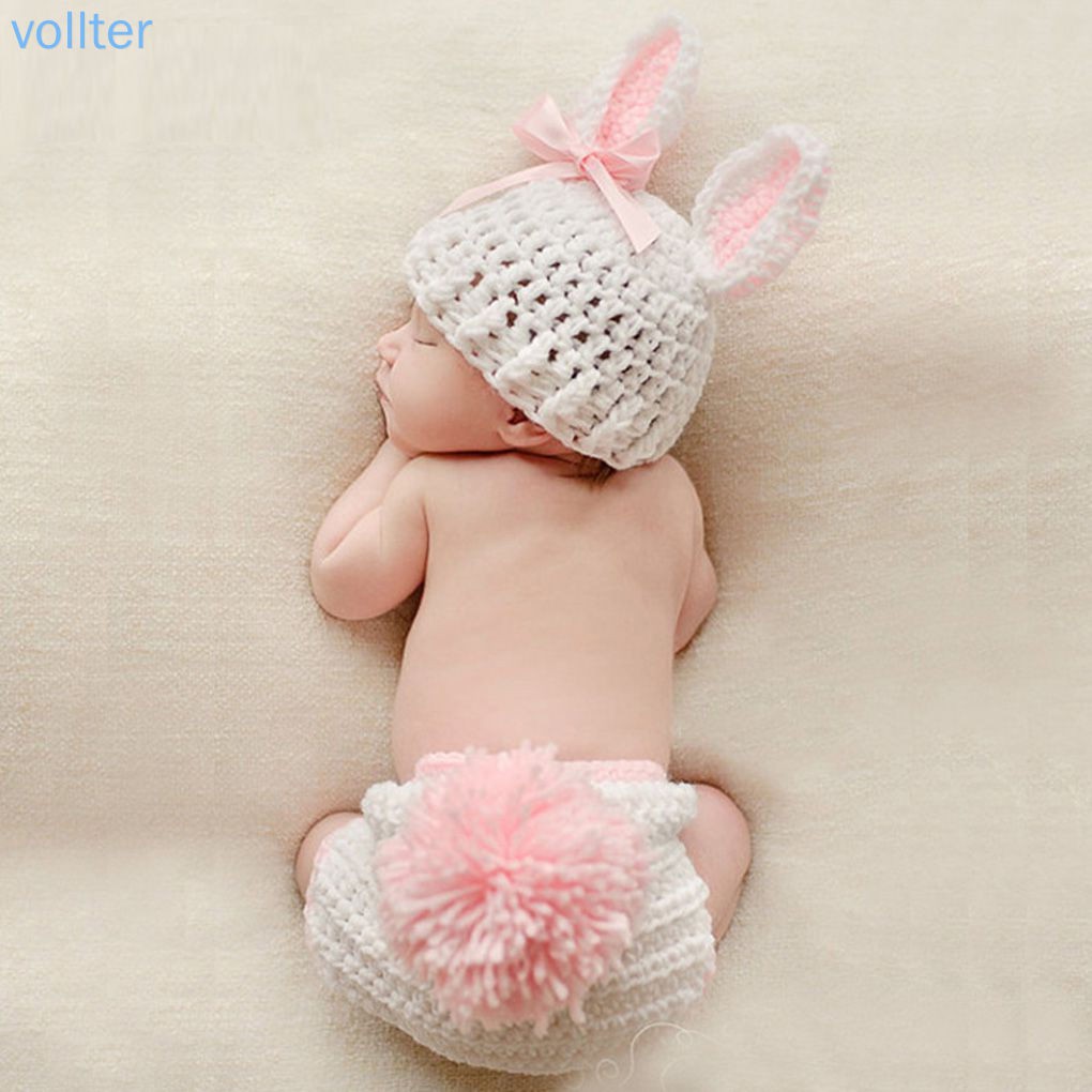 Set mũ trùm đầu và quần đùi thiết kế tai thỏ làm đạo cụ chụp ảnh đáng yêu dành cho em bé
