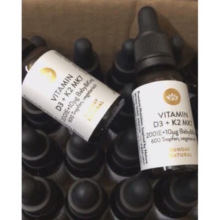 Vitamin D3 + K2 MK7, Đức (20ml dạng giọt) của Sunday Natural tăng hấp thu canxi vào xương, răng cho trẻ sơ sinh - 4 tuổi