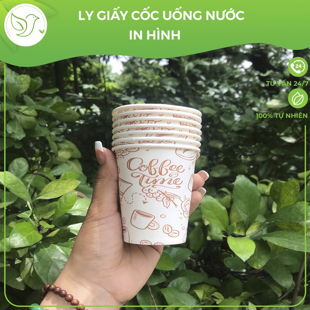 50 Ly giấy uống nước, cafe 9oz ~250ml cao cấp dùng cho văn phòng, nhà hàng