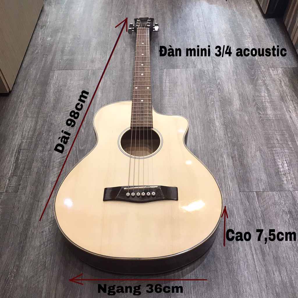 Đàn guitar mini 3/4 có ty chống cong - Chuyên tập chơi - Tặng 3 miếng sticker, bao da và phụ kiện - Bảo hành 1 năm