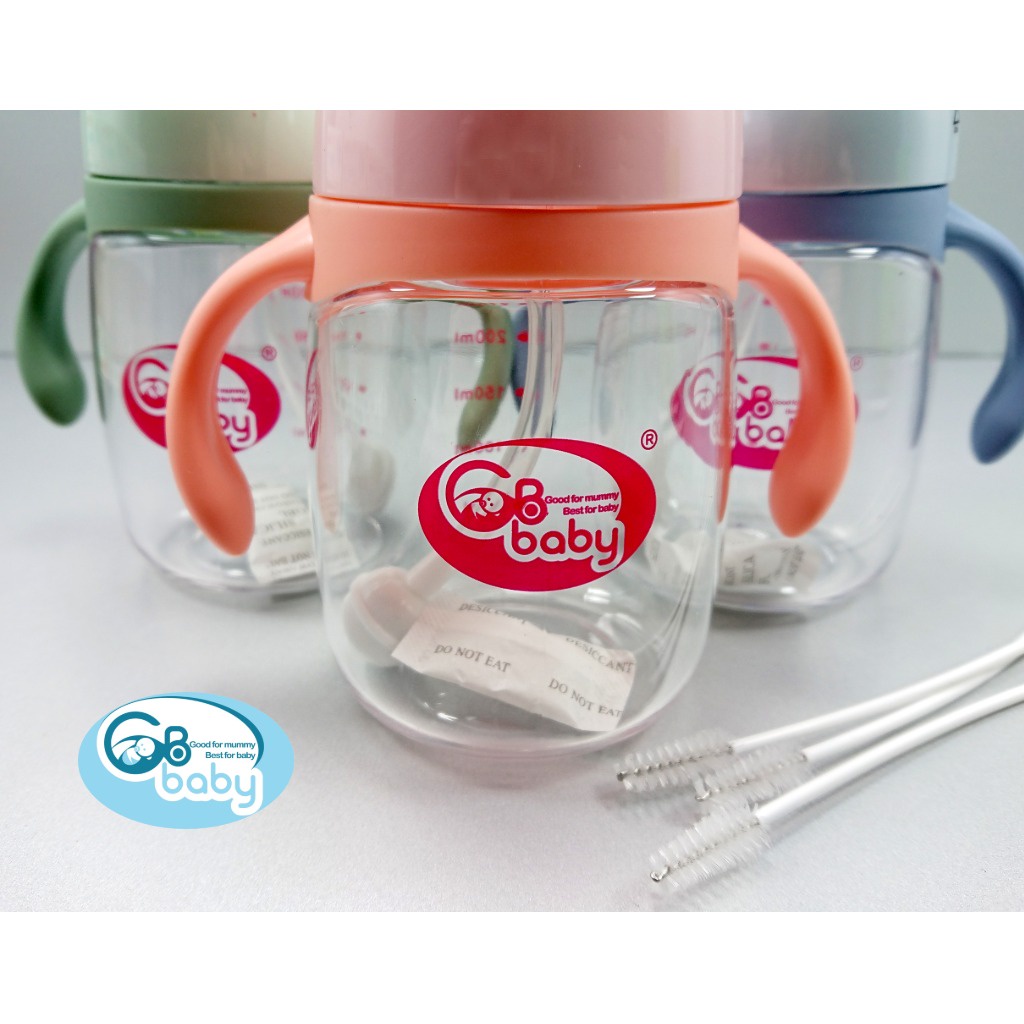 Bình tập uống nước cho bé GB-BABY 270ml kèm chổi vệ sinh ống hút, Cốc tập uống nước hình ngộ nghĩnh chính hãng