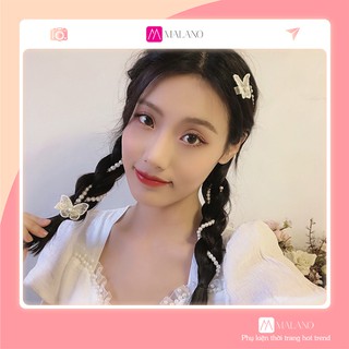 Kẹp Tóc Mái Hình Bướm MALANO Kẹp Tóc Hàn Quốc Phụ Kiện Dây Tết Tóc Đính Ngọc Nhân Tạo Xinh Xắn Cho NỮ FAH-001247