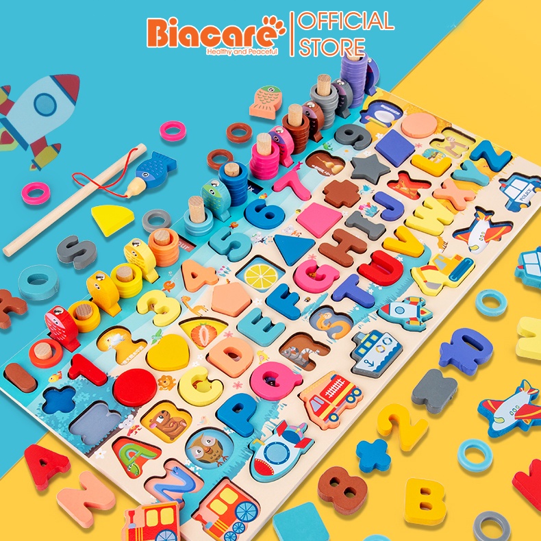 Đồ chơi trẻ em thông minh bảng học đếm số, chữ cái, hình học đồ chơi sáng tạo cho bé Biacare