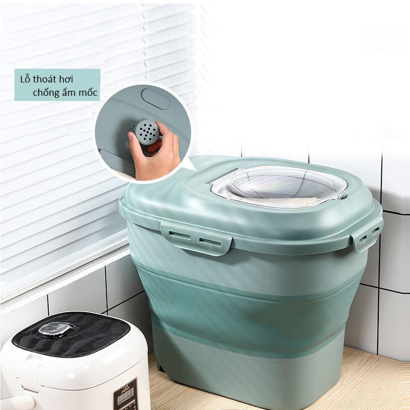 Thùng đựng gạo thông minh 25kg gấp gọn chống ẩm mốc côn trùng tiện lợi