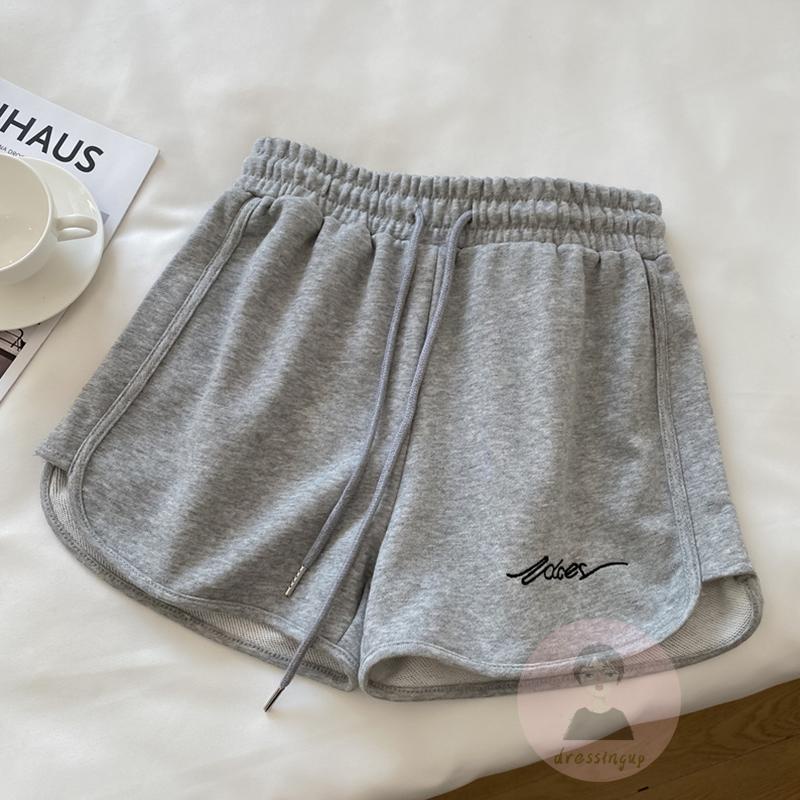 Quần Short Nữ Lưng Thun Rút Dây Thêu Chữ Thời Trang