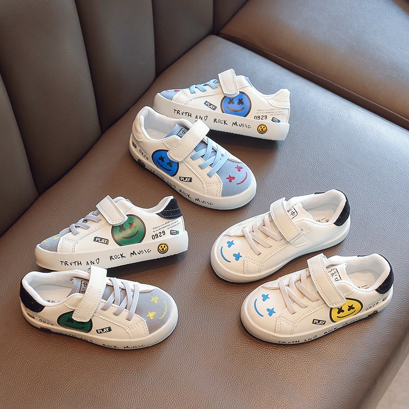 Giày Sneaker Cổ Thấp Đế Mềm Họa Tiết Mặt Cười graffiti Thời Trang Xuân Thu 2022 Cho Bé Gái