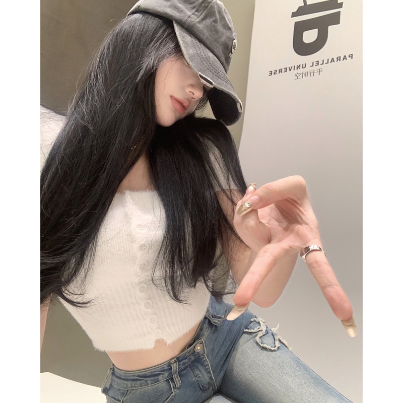 Áo Sweater Dệt Kim Tay Ngắn Cổ Vuông Dáng Ôm Thời Trang Trẻ Trung