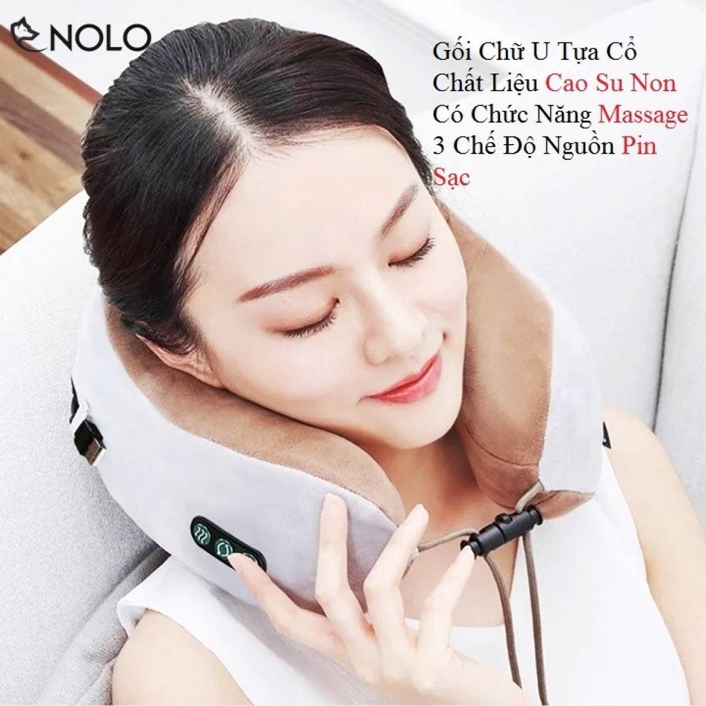 ( Free Ship ) Gối Massage Cổ Chữ U Hàn Quốc, Máy Massage Vai Cổ Gáy Đa Năng Vải Lông Mềm Mại, Nhiều Chế Độ Massage