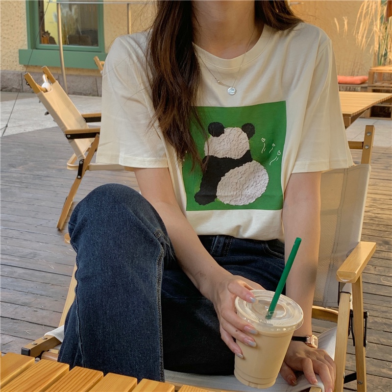 Áo thun SUXI tay ngắn cổ tròn họa tiết động vật thiết kế dáng rộng thoải mái