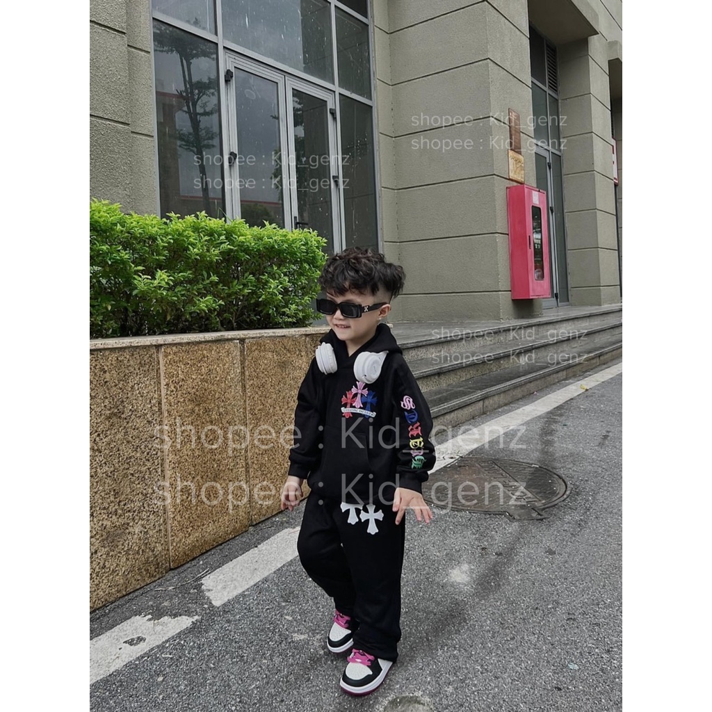 Set áo nỉ có mũ chorme heart bảy màu cho bé , bộ quần áo nỉ trẻ em unisex , Kid_genz