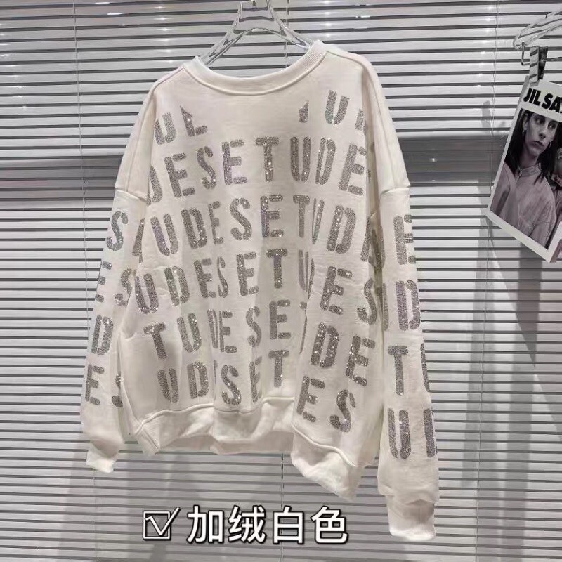 Áo phông dài tay đính đá chữ cao cấp có ảnh thật