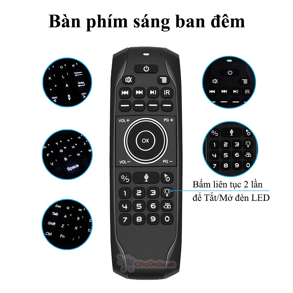 Chuột Bay Bàn Phím Tìm Kiếm Giọng Nói A10 Plus tích hợp Pin Sạc có Đèn Led sáng ban đêm hàng chính hãng ENYBOX