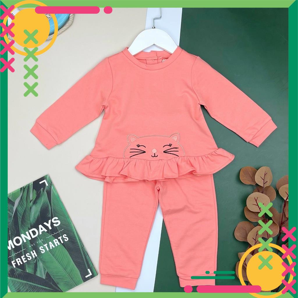 Thu Đông : Bộ Nỉ Da Cá Bé Gái Hình Mèo BNDCBG18 Thương Hiệu Litibaby size 1-8, dành cho bạn từ 9kg đến 25kg