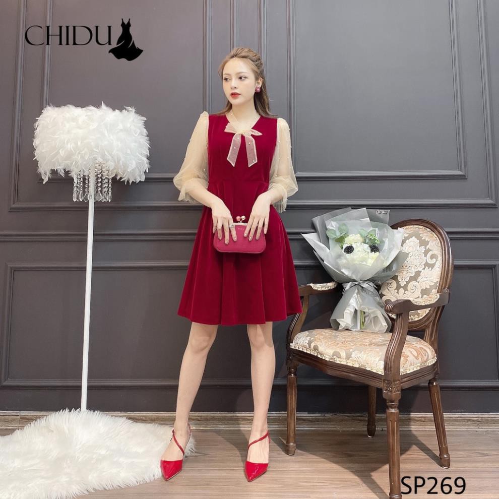 ADIOS Váy công sở cổ nơ, váy dáng xoè tay voan nữ tính SP269 | BigBuy360 - bigbuy360.vn