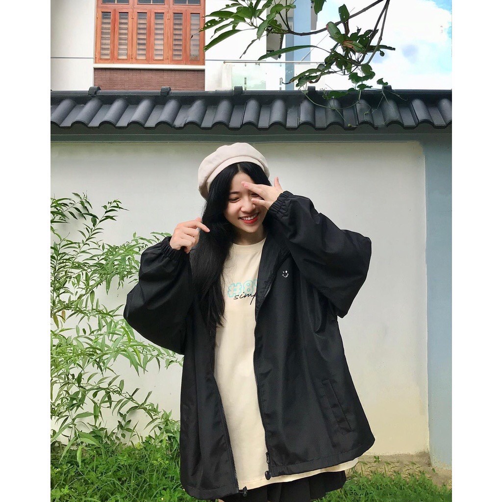 Áo Khoác Jacket Varsity Dù 2 Lớp In SMILE NÓN RỜI Form Rộng Nam Nữ Unisex Phong Cách Hàn Quốc Ulzzang