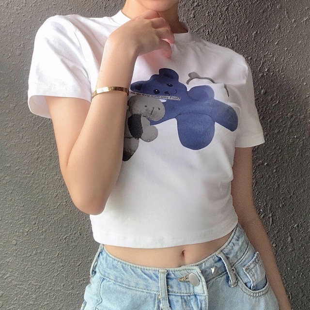 Croptop ngắn tay hình gấu fresz
