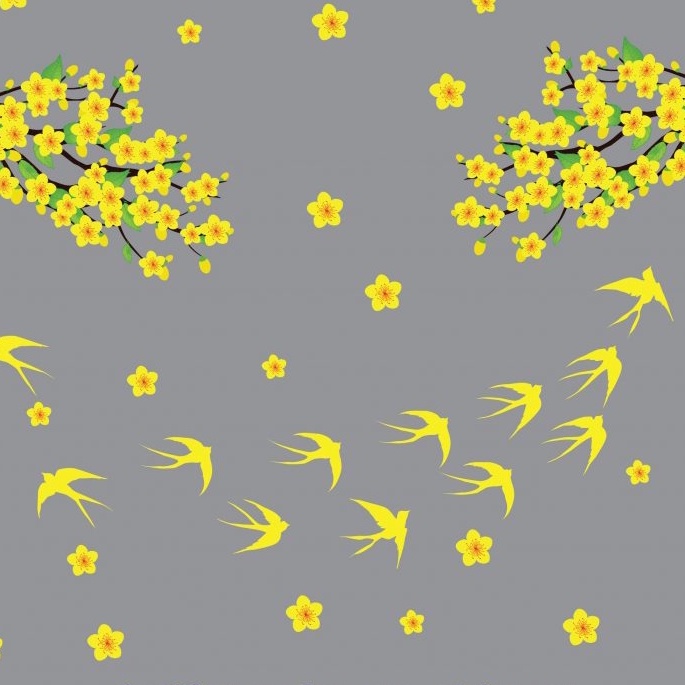 Combo 4 chim én vàng xốp dán kính kích thước từ nhỏ đến lớn trang trí Tết