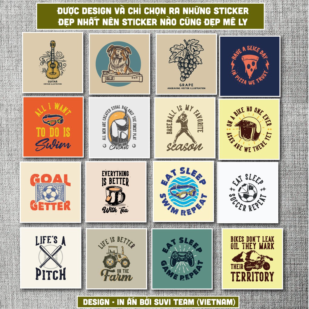 50 Sticker Vintage Retro 1 chống nước sticker dán laptop, điện thoại, đàn guitar, mũ bảo hiểm, vali. MSP:VR01