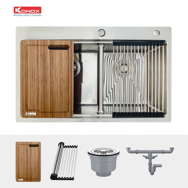 Chậu rửa inox cao cấp Knox hai hố Topmount sink KN8250TD