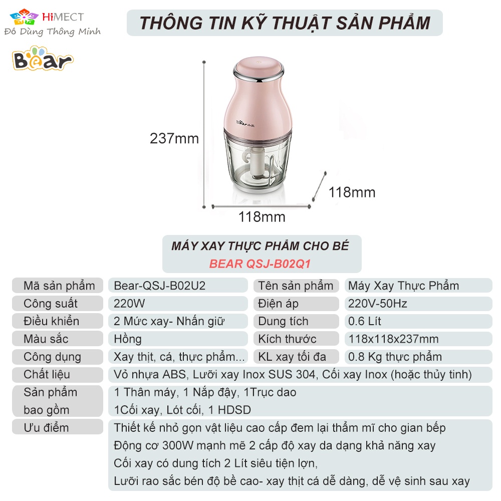 Máy Xay Thịt  Mini Bear Dung tích  0.6L- HiMect