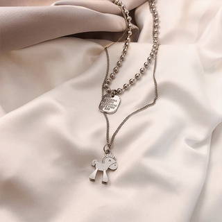 Korean-style tag double-layer titanium steel necklace