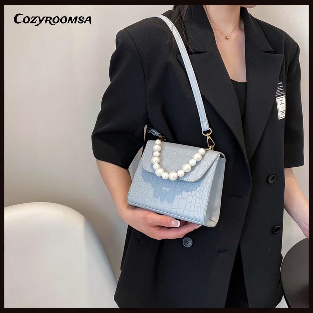 Fashion Women Stone Pattern Leather Shoulder Bag Pearl Top-handle Handbags