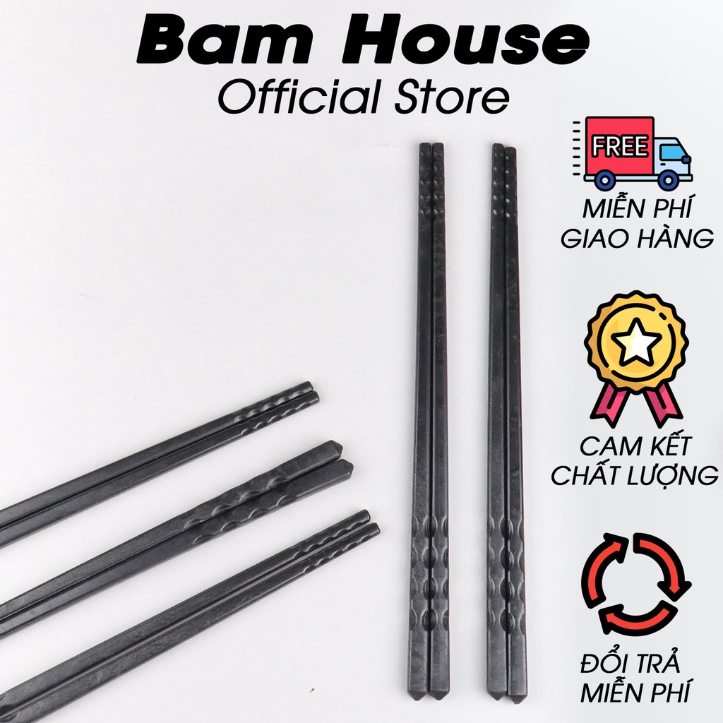 Bộ 10 đôi đũa nhựa chịu nhiệt Bam House màu đen đầu nhám cao cấp DND04