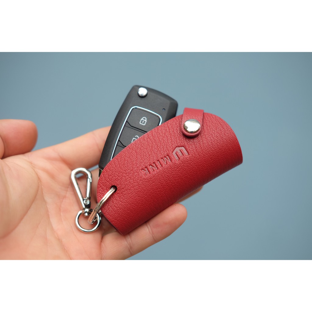 SMART Key-Bao chìa khóa da bò thật nguyên tấm lớp 1 cao cấp MINK Leather màu Đỏ đô BK180-34