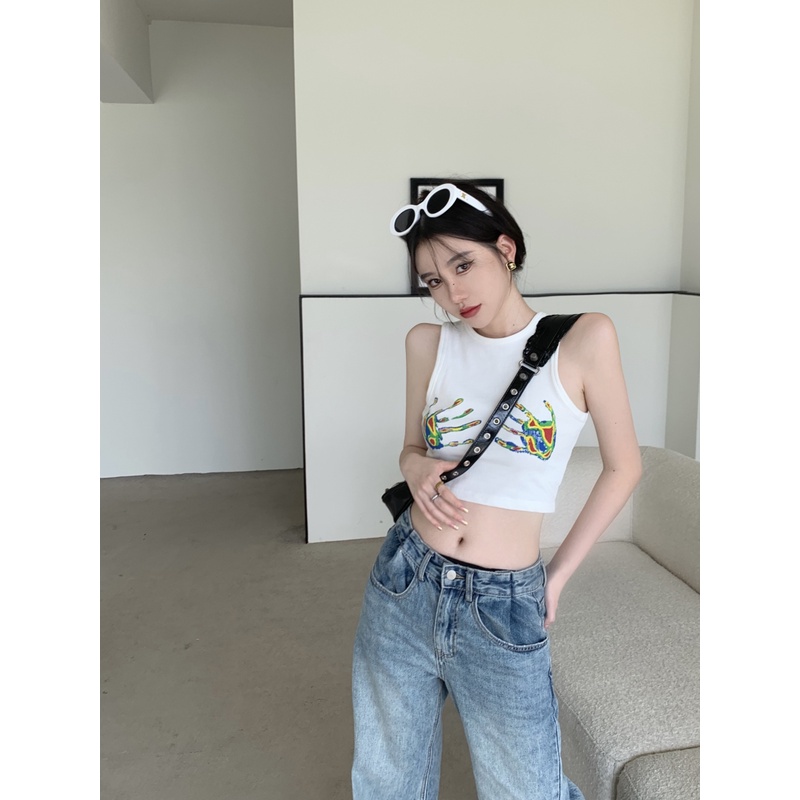 Áo Hai Dây Ngắn Phong Cách retro Mỹ Cho Nữ