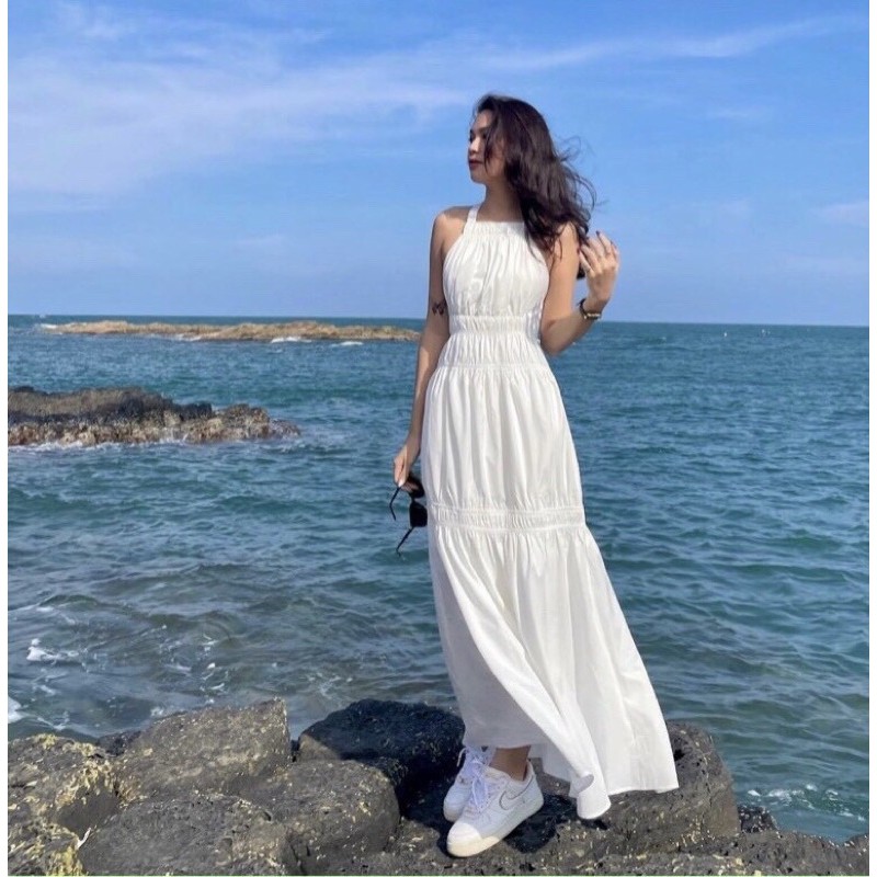 [CLIP THẬT Ở CUỐI] MAXI CỔ YẾM HỞ LƯNG CHÉO DÂY