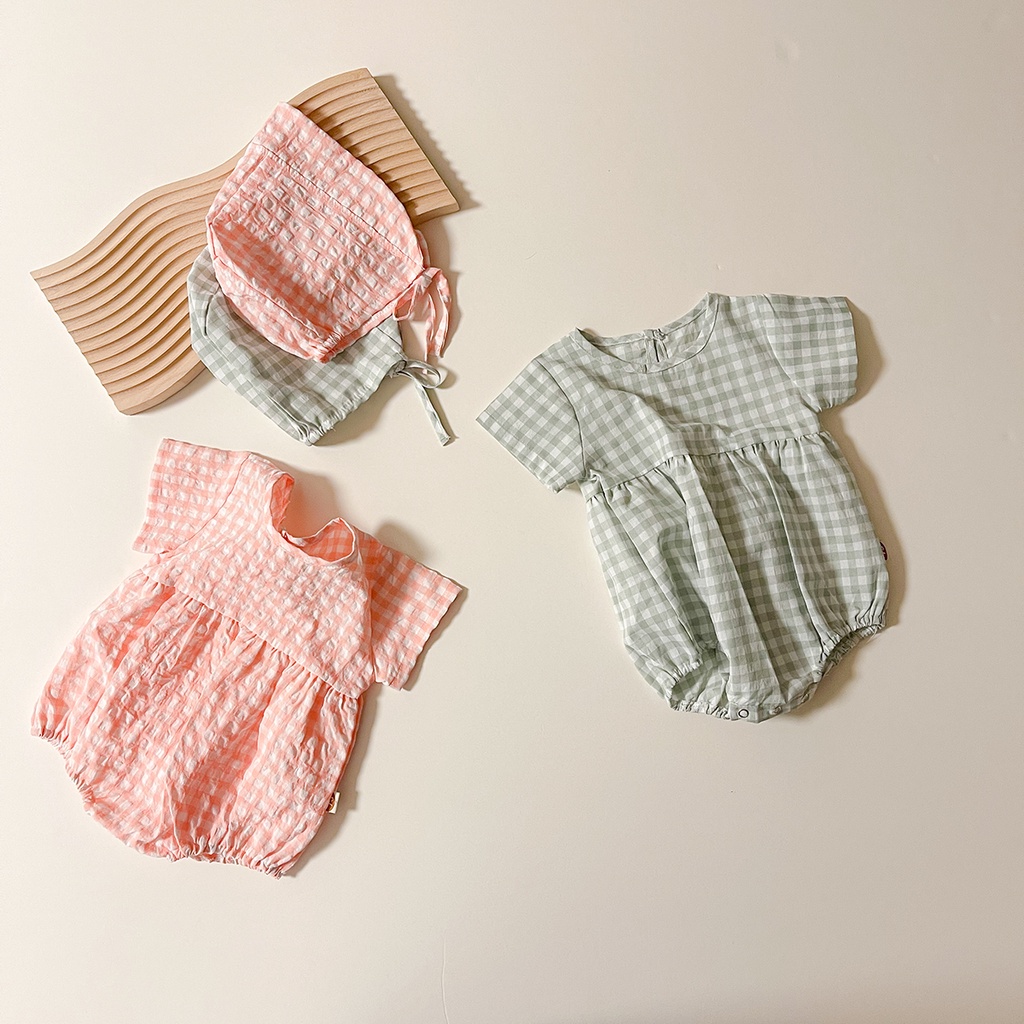 Set Áo liền quần Tay Ngắn + Nón Cho Trẻ Sơ Sinh