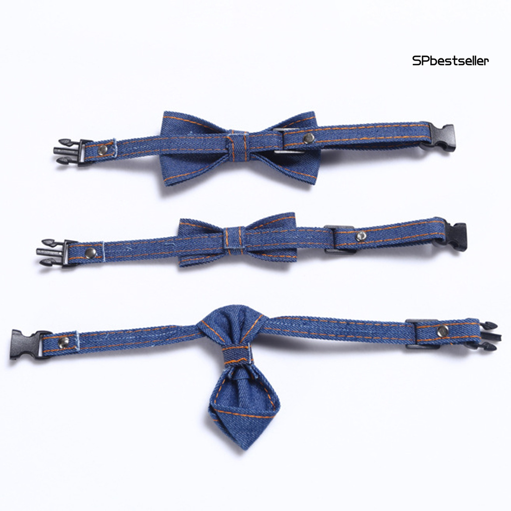 Vòng Cổ Vải Jean Đính Nơ Có Thể Điều Chỉnh Cho Thú Cưng