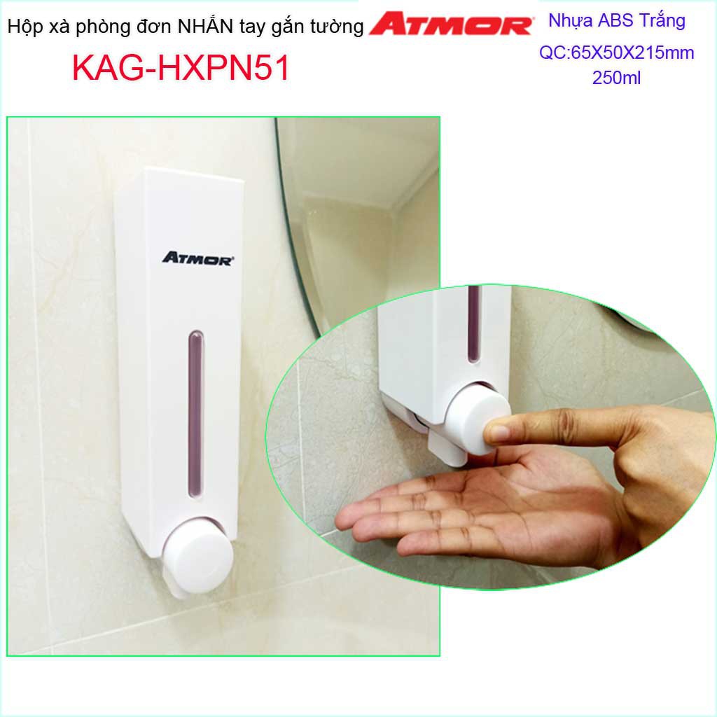 Hộp nhấn xà phòng Atmor KAG-HXPN51-Trắng-White, bình xịt xà bông 250ml thiết kế sang trọng nhấn êm siêu bền