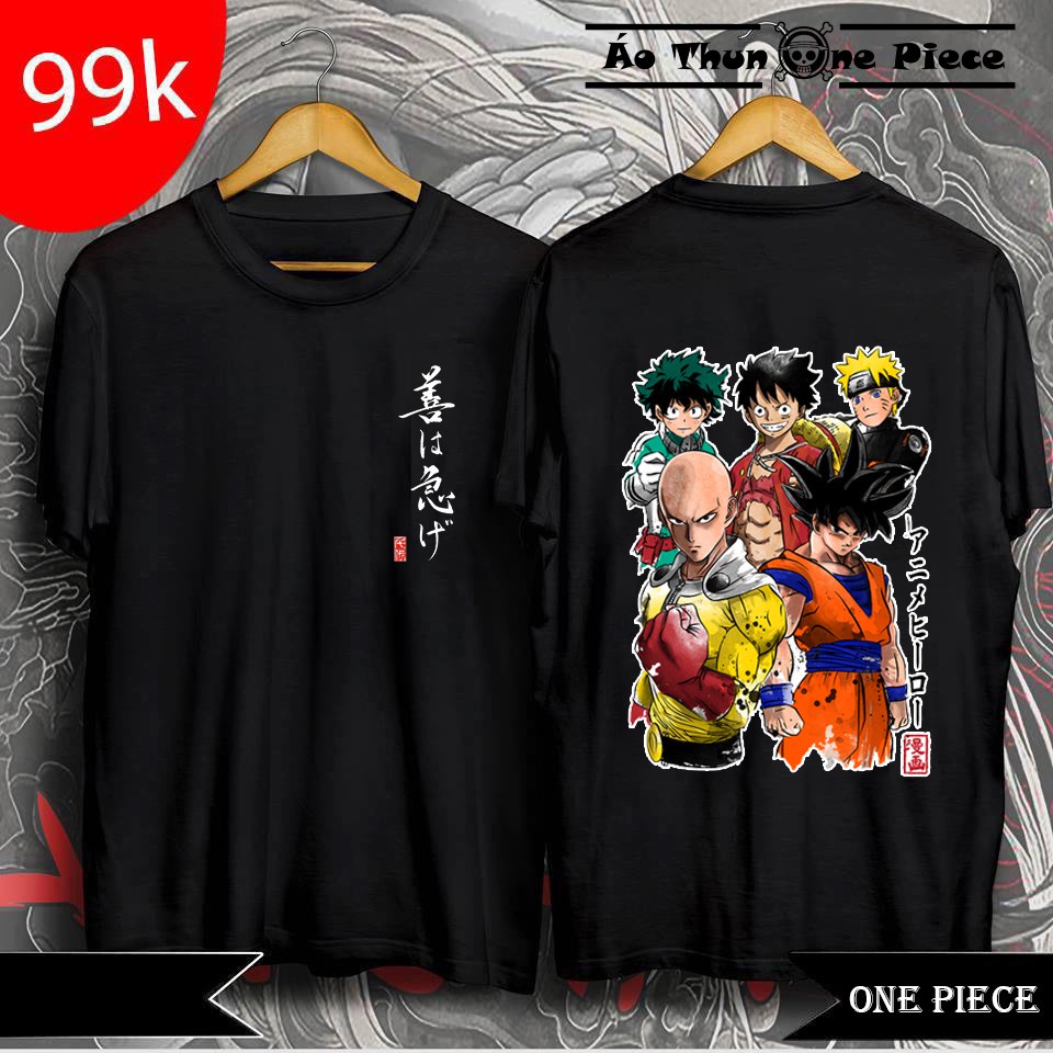 Áo Thun In Hình Sanji D.Ace Luffy Goku, One Punch Man, Naruto Zoro One Piece 2 Mặt Áo Đen Cực Ngầu, Cực Đẹp
