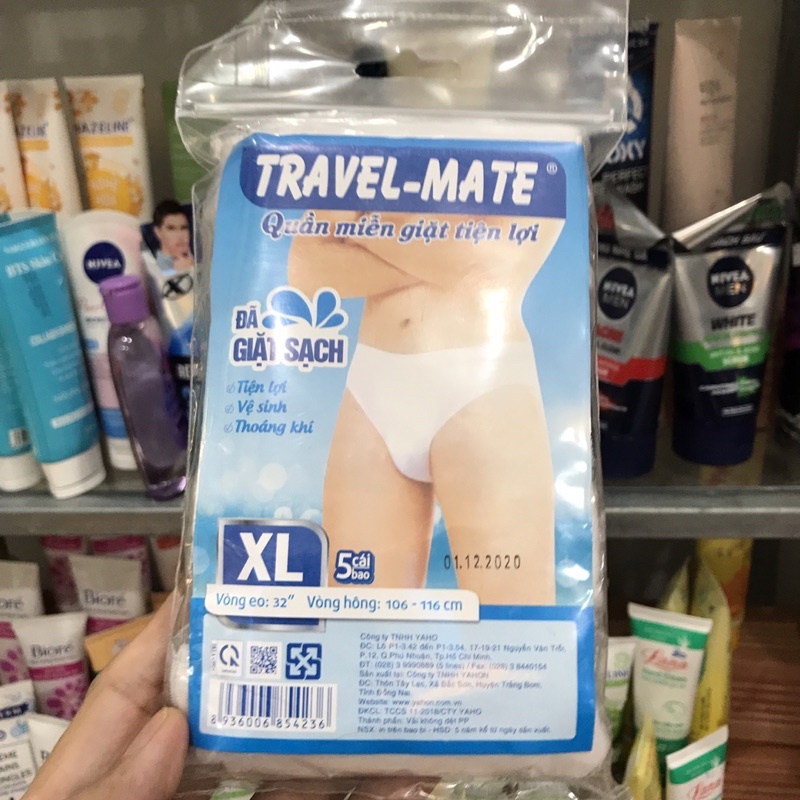 Combo 3 Bich Quần Lót Miễn Giặt Tiện Lợi Travel-Mate Nam Size L,XL(1 Bịch/5 Cái )