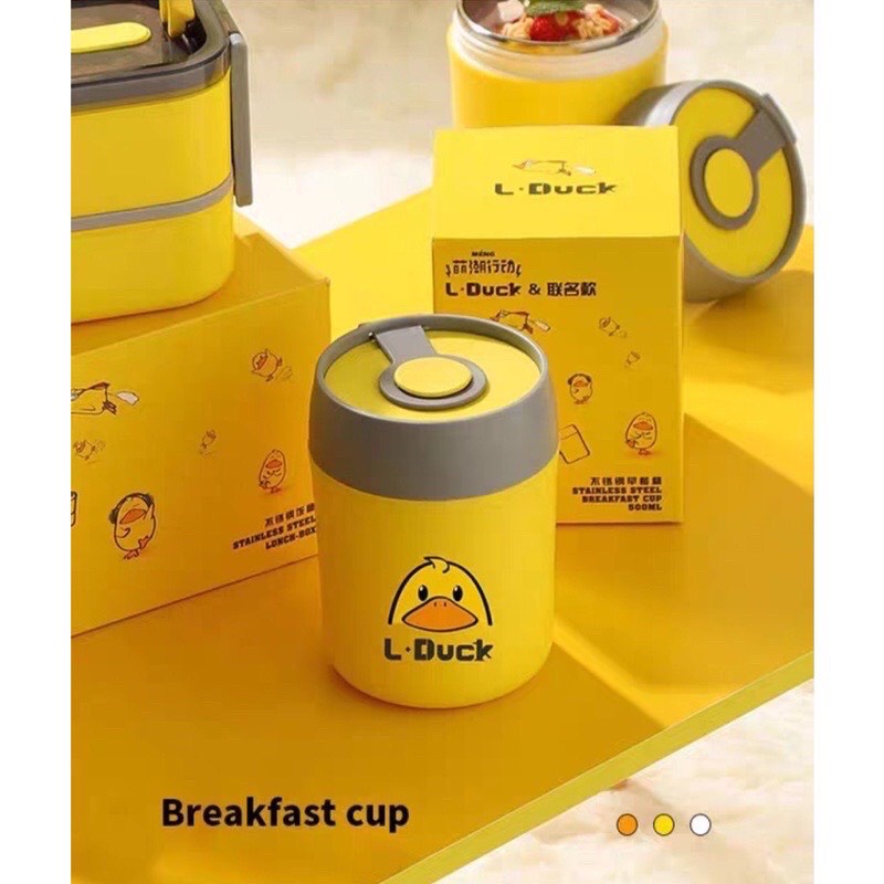Bình ủ cháo, bình giữ nhiệt vịt vàng inox 304 cao cấp kèm thìa cho bé