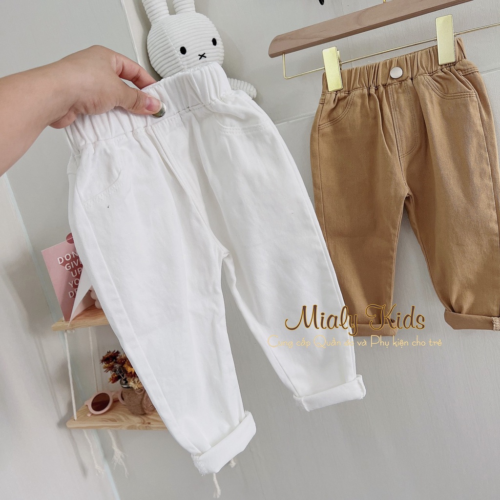 Quần kaki thun 2 màu Nâu - Trắng cho bé trai bé gái (9-14kg) - Quần kaki Mialy kids chất quần co dãn mềm mại.